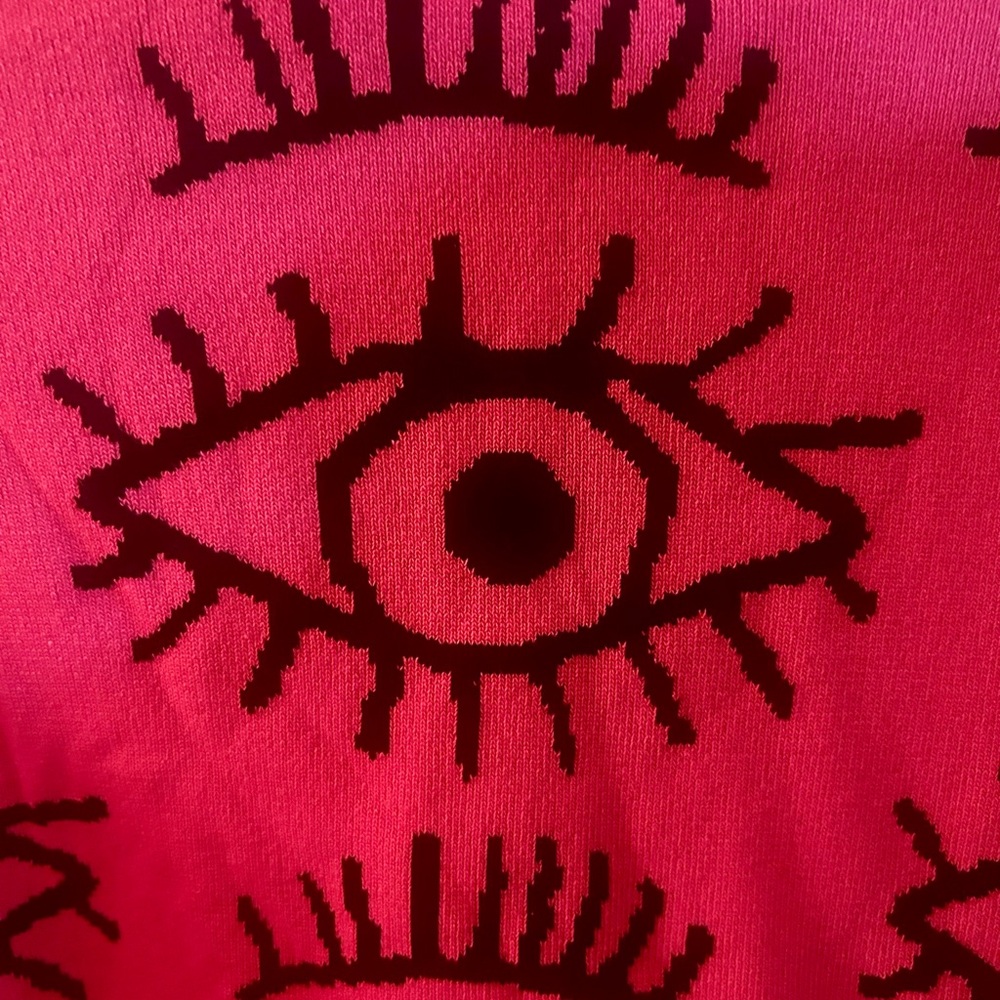 Lizette Collection Evil Eye Knit Sweater XL Pink Red Boho Cottagecore - Picture 3 of 5
